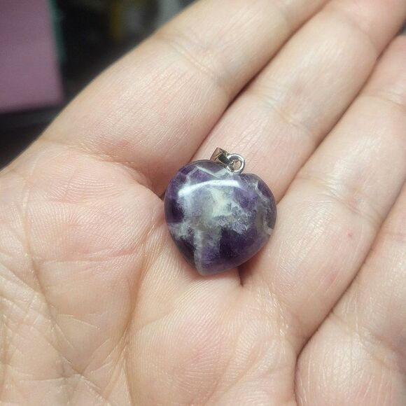 Bi-color Amethyst Crystal Heart Sterling Silver Pendant - Picture 3 of 7